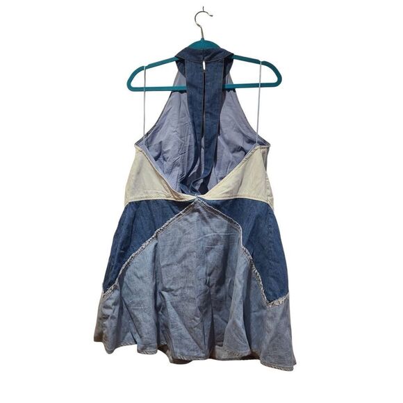 Free People Rising Sun Mini Denim Patched Halter Contrast Exposed Back | M EUC - Picture 7 of 12
